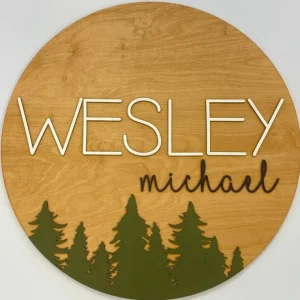 Round Personalized Wood Name Sign | Tree Theme - CaringForTots - Professional Baby and Children's Products | Caring for Growth, Caring for Every Moment* Personalized Signs
