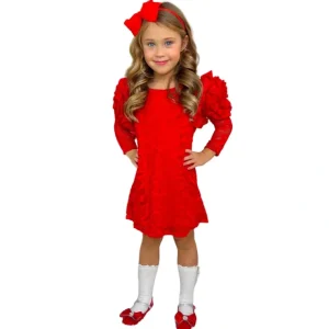 Ruby Princess Rosette Sleeve Red Lace Dress - CaringForTots - Professional Baby and Children's Products | Caring for Growth, Caring for Every Moment* Dresses