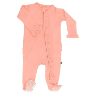 Ruffle Footie - Apricot - CaringForTots - Professional Baby and Children's Products | Caring for Growth, Caring for Every Moment* Footie Pajamas