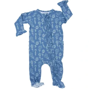 Ruffle Footie - Blue Doodle - CaringForTots - Professional Baby and Children's Products | Caring for Growth, Caring for Every Moment* Footie Pajamas