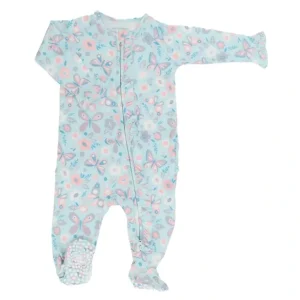 Ruffle Footie - Butterfly Aqua - CaringForTots - Professional Baby and Children's Products | Caring for Growth, Caring for Every Moment* Footie Pajamas
