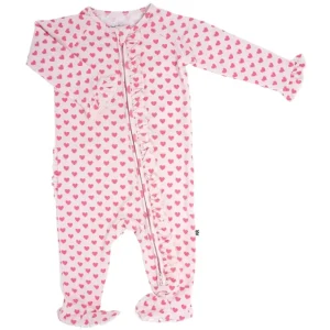 Ruffle Footie - Pink Hearts - CaringForTots - Professional Baby and Children's Products | Caring for Growth, Caring for Every Moment* Footie Pajamas