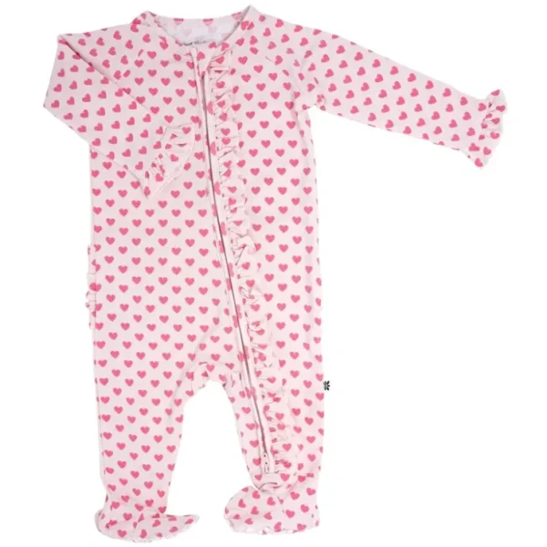 Ruffle Footie - Pink Hearts - CaringForTots - Professional Baby and Children's Products | Caring for Growth, Caring for Every Moment* Footie Pajamas