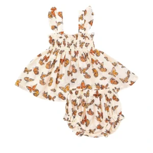 Ruffle Strap Smocked Top And Diaper Cover - Painted Monarch Butterflies - CaringForTots - Professional Baby and Children's Products | Caring for Growth, Caring for Every Moment* Sale