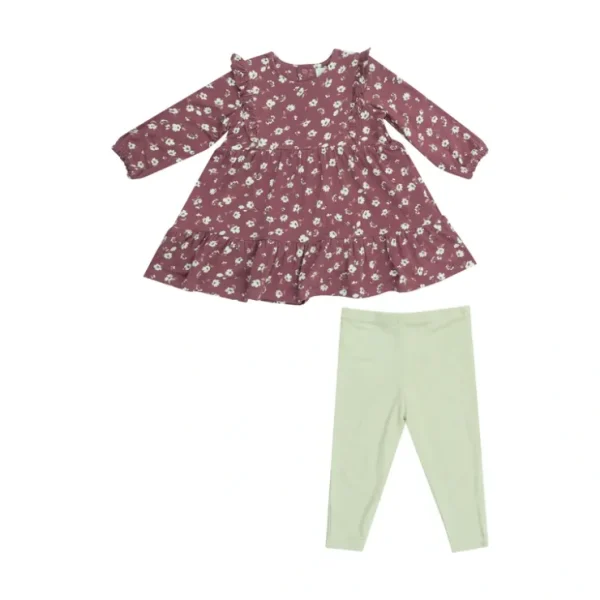 Ruffle Tiered Dress And Rib Legging - Plum Floral - CaringForTots - Professional Baby and Children's Products | Caring for Growth, Caring for Every Moment* Leggings