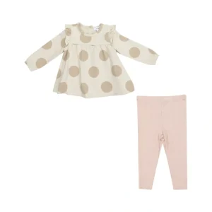 Ruffle Top Tunic And Rib Legging - Beige Dot - CaringForTots - Professional Baby and Children's Products | Caring for Growth, Caring for Every Moment* Leggings