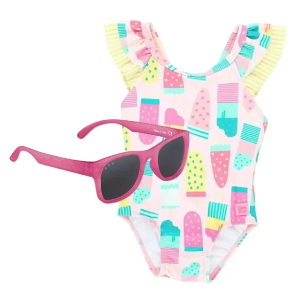 Rufflebutts Baby Ice Cream One Piece With Roshambo Pink Glitter Sunglasses - CaringForTots - Professional Baby and Children's Products | Caring for Growth, Caring for Every Moment* Sunglasses
