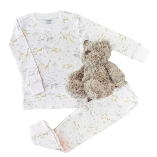Safari Snug Fit Long Pajama Set, White - CaringForTots - Professional Baby and Children's Products | Caring for Growth, Caring for Every Moment* Pajamas - Long Set
