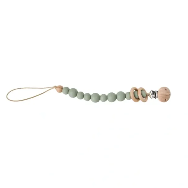 Sage Silicone Bead & Wood Ring Pacifier Clip - CaringForTots - Professional Baby and Children's Products | Caring for Growth, Caring for Every Moment* Pacifier Clips & Holders