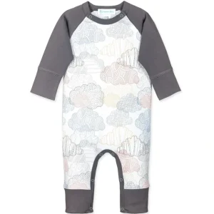 Sailor-sleeve Long Romper - Colorful Clouds On White 100% Pima Cotton - CaringForTots - Professional Baby and Children's Products | Caring for Growth, Caring for Every Moment* Rompers