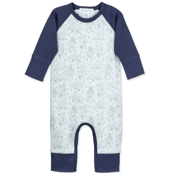 Sailor-sleeve Long Romper - Dancing Bears On Baby Blue 100% Pima Cotton - CaringForTots - Professional Baby and Children's Products | Caring for Growth, Caring for Every Moment* Rompers