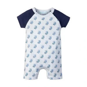 Sailor-sleeve Short Romper - Golf Carts On Baby Blue 100% Pima Cotton - CaringForTots - Professional Baby and Children's Products | Caring for Growth, Caring for Every Moment* Rompers