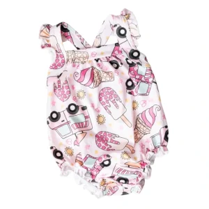 Sale Ice Dream Ruffle Cross Back Romper - CaringForTots - Professional Baby and Children's Products | Caring for Growth, Caring for Every Moment* Ruffle Cross Back Romper
