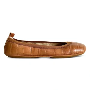 Samara Foldable Ballet Flat In Brown Croc Leather - CaringForTots - Professional Baby and Children's Products | Caring for Growth, Caring for Every Moment* Flats