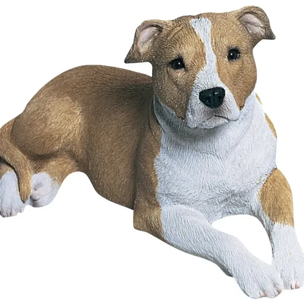 Sandicast "Mid Size" Lying Fawn & White UC Pit Bull Terrier Dog Sculpture - CaringForTots - Professional Baby and Children's Products | Caring for Growth, Caring for Every Moment* -