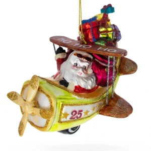 Santa Delivering Gifts On Airplane Glass Christmas Ornament - CaringForTots - Professional Baby and Children's Products | Caring for Growth, Caring for Every Moment* Christmas Tree Ornaments