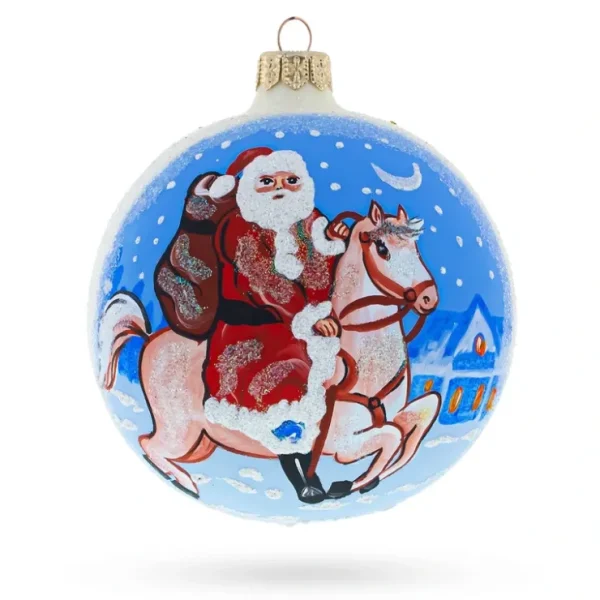 Santa Riding Horse Laden With Gifts Blown Glass Ball Christmas Ornament 4 Inches - CaringForTots - Professional Baby and Children's Products | Caring for Growth, Caring for Every Moment* Christmas Tree Ornaments