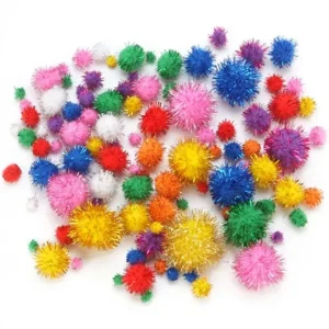 Set Of 100 Assorted Size Multicolored Fluffy Pom Poms - CaringForTots - Professional Baby and Children's Products | Caring for Growth, Caring for Every Moment* Sorting Toys
