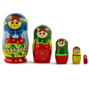 Set Of 5 Babushka In Blue Scarf Nesting Dolls 4 Inches - CaringForTots - Professional Baby and Children's Products | Caring for Growth, Caring for Every Moment* Traditional