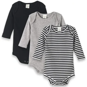 Set Of 3 Black Stripe & Grey Bodysuits - CaringForTots - Professional Baby and Children's Products | Caring for Growth, Caring for Every Moment* Matching Sets