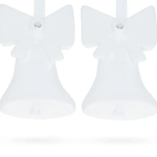 Set Of 2 Blank Unfinished White Plaster Bells With Bows Christmas Ornaments Diy Craft 3.3 Inches - CaringForTots - Professional Baby and Children's Products | Caring for Growth, Caring for Every Moment* Christmas Tree Ornaments