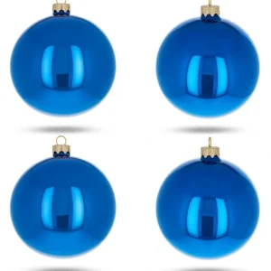 Set Of 4 Blue Glossy Glass Ball Christmas Ornaments 4 Inches - CaringForTots - Professional Baby and Children's Products | Caring for Growth, Caring for Every Moment* Christmas Tree Ornaments