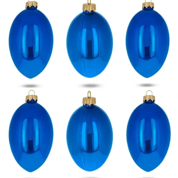 Set Of 6 Blue Glossy Glass Egg Ornaments 4 Inches - CaringForTots - Professional Baby and Children's Products | Caring for Growth, Caring for Every Moment* Christmas Tree Ornaments