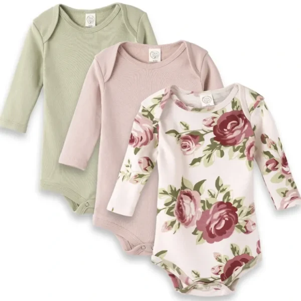 Set Of 3 Cabbage Rose Bodysuits - CaringForTots - Professional Baby and Children's Products | Caring for Growth, Caring for Every Moment* Matching Sets