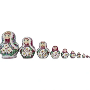 Set Of 10 Daisy Flowers On Red Dress Nesting Dolls 5.5 Inches - CaringForTots - Professional Baby and Children's Products | Caring for Growth, Caring for Every Moment* Flowers