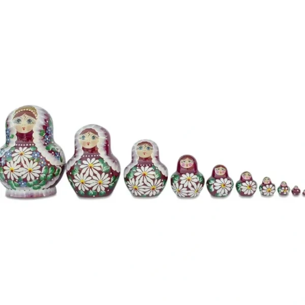 Set Of 10 Daisy Flowers On Red Dress Nesting Dolls 5.5 Inches - CaringForTots - Professional Baby and Children's Products | Caring for Growth, Caring for Every Moment* Flowers