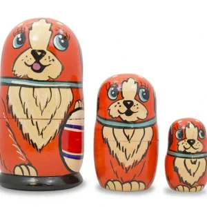 Set Of 3 Dogs With Ball Wooden Nesting Dolls 5 Inches - CaringForTots - Professional Baby and Children's Products | Caring for Growth, Caring for Every Moment* Animals