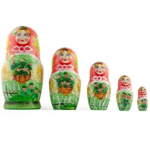 Set Of 5 Flowers Basket Nesting Dolls 6.5 Inches - CaringForTots - Professional Baby and Children's Products | Caring for Growth, Caring for Every Moment* Flowers