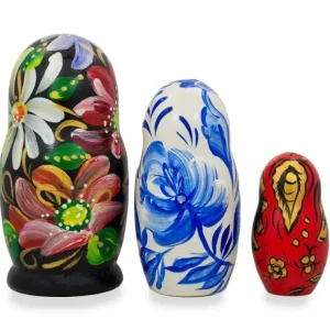 Set Of 3 Khokhloma Flowers Wooden Nesting Dolls 4.25 Inches - CaringForTots - Professional Baby and Children's Products | Caring for Growth, Caring for Every Moment* Flowers