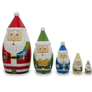Set Of 5 Multicolor Santa With Christmas Gifts Wooden Nesting Dolls 5.5 Inches - CaringForTots - Professional Baby and Children's Products | Caring for Growth, Caring for Every Moment* Santa