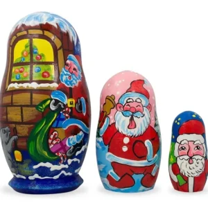 Set Of 3 Santa's Delivering Gifts Wooden Nesting Dolls 4.25 Inches - CaringForTots - Professional Baby and Children's Products | Caring for Growth, Caring for Every Moment* Santa