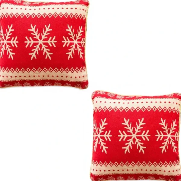 Set Of 2 White Snowflakes On Red Christmas Throw Cushion Pillow Covers - CaringForTots - Professional Baby and Children's Products | Caring for Growth, Caring for Every Moment* Pillow Covers