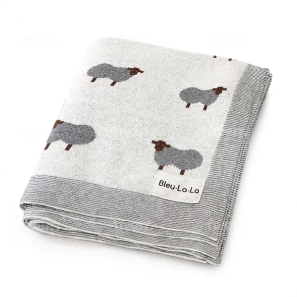Sheep Knit Receiving Baby Blanket by Bleu La La - CaringForTots - Professional Baby and Children's Products | Caring for Growth, Caring for Every Moment* All Products