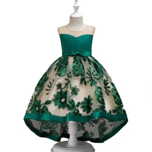 Sheer Collar Green Embroidered Hi-lo Dress - CaringForTots - Professional Baby and Children's Products | Caring for Growth, Caring for Every Moment* Dresses