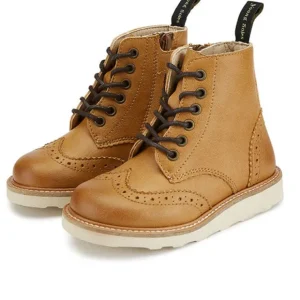 Sidney Vegan Brogue Kids Boot Tan Burnished Synthetic Leather - CaringForTots - Professional Baby and Children's Products | Caring for Growth, Caring for Every Moment* Boots