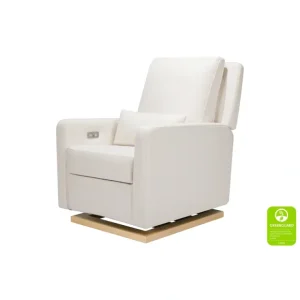 Sigi Electronic Recliner and Glider in Performance Cream Eco-Weave with Light Wood Base - CaringForTots - Professional Baby and Children's Products | Caring for Growth, Caring for Every Moment* Furniture