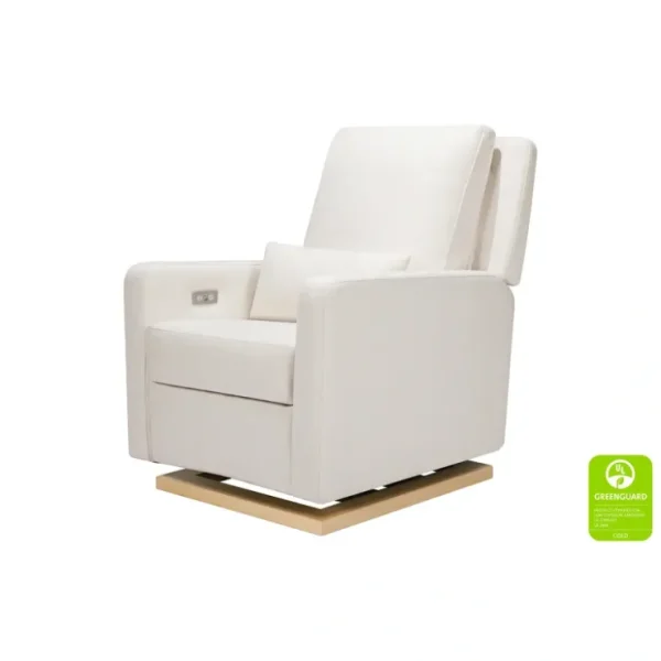 Sigi Electronic Recliner and Glider in Performance Cream Eco-Weave with Light Wood Base - CaringForTots - Professional Baby and Children's Products | Caring for Growth, Caring for Every Moment* Furniture