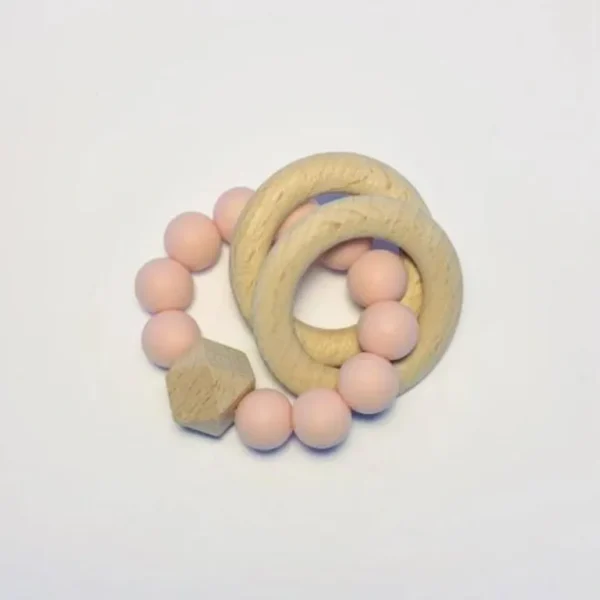 Toys | Silicone + Beechwood Teether- 2 Ring- Blush - CaringForTots - Professional Baby and Children's Products | Caring for Growth, Caring for Every Moment