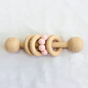 Silicone Wood Toy Teething Rattle - CaringForTots - Professional Baby and Children's Products | Caring for Growth, Caring for Every Moment* Books