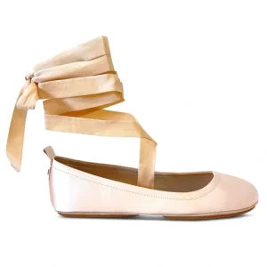 Simone Ankle Wrap Flats In Champagne Satin - CaringForTots - Professional Baby and Children's Products | Caring for Growth, Caring for Every Moment* Flats