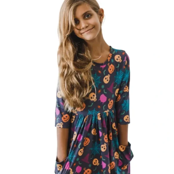 Skeleton Web 3/4 Sleeve Pocket Twirl Dress - CaringForTots - Professional Baby and Children's Products | Caring for Growth, Caring for Every Moment* Dresses - Twirl