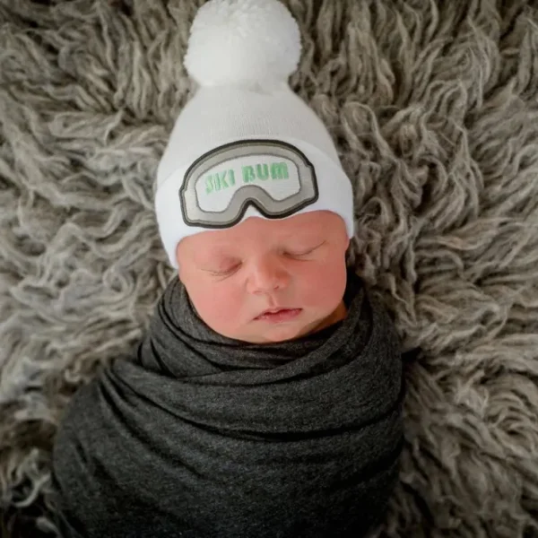 Ski Bum Pom Newborn Hospital Hat - CaringForTots - Professional Baby and Children's Products | Caring for Growth, Caring for Every Moment* Hats