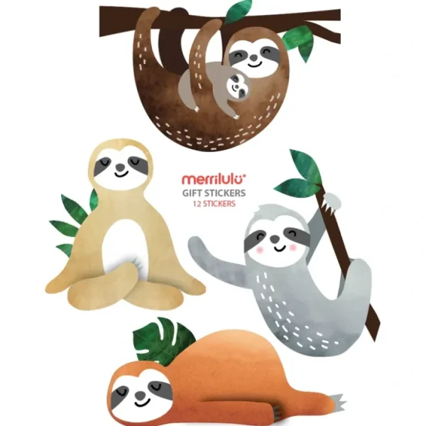 Sloth Party Stickers For Gift Bags, 3 Sheets - CaringForTots - Professional Baby and Children's Products | Caring for Growth, Caring for Every Moment* Favor Bags & Boxes
