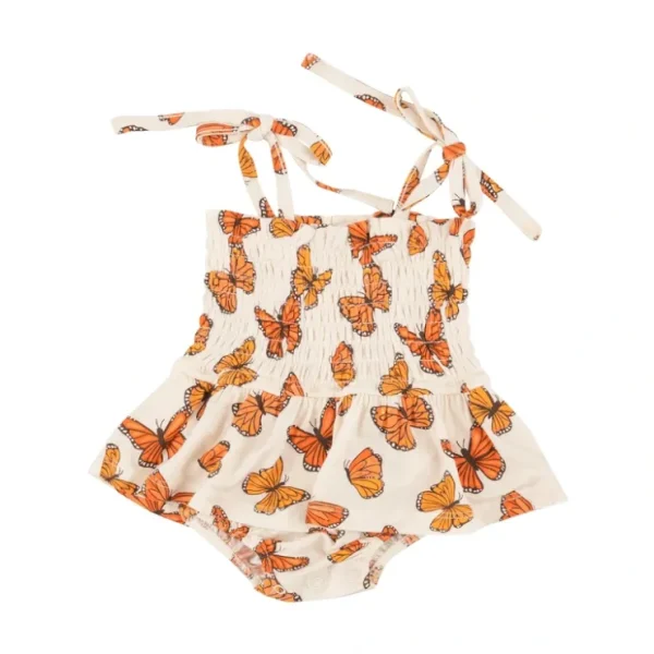 Smocked Bubble W/ Skirt - Mariposa Monarca - CaringForTots - Professional Baby and Children's Products | Caring for Growth, Caring for Every Moment* Rompers - Bubble