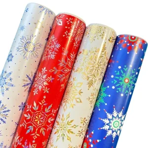 Snowflakes Christmas Wrapping Paper Roll Bundle (25 sq ft per roll, 100 total sq ft), 4 Pack - CaringForTots - Professional Baby and Children's Products | Caring for Growth, Caring for Every Moment* Giftwrapping Paper