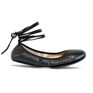 Sofia Ankle Wrap Flats In Black Leather - CaringForTots - Professional Baby and Children's Products | Caring for Growth, Caring for Every Moment* Flats